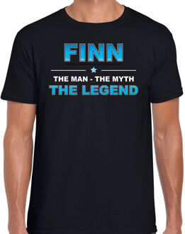 Bellatio Decorations Naam cadeau Finn - The man, The myth the legend t-shirt  zwart voor heren - Cadeau shirt voor o.a verjaardag/ vaderdag/ pensioen/ geslaagd/ bedankt 2XL