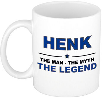 Bellatio Decorations Naam cadeau Henk - The man, The myth the legend koffiemok - beker - 300 ml - Cadeau Donkerblauw