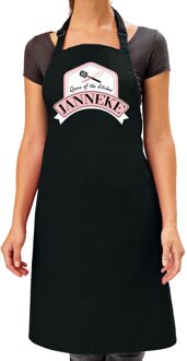 Bellatio Decorations Naam cadeau Janneke - Queen of the kitchen schort zwart - keukenschort cadeau