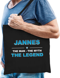 Bellatio Decorations Naam cadeau Jannes - The man, The myth the legend katoenen tas - Boodschappentas verjaardag/ vader/ collega/ geslaagd