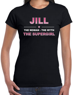 Bellatio Decorations Naam cadeau Jill - The woman, The myth the supergirl t-shirt zwart voor dames - Cadeau shirt voor o.a verjaardag/ moederdag/ pensioen/ geslaagd/ bedankt M