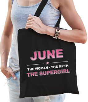 Bellatio Decorations Naam cadeau June - The woman, The myth the supergirl katoenen tas - Boodschappentas verjaardag/ moeder/ collega/ vriendin