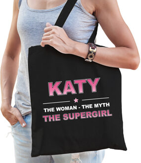 Bellatio Decorations Naam cadeau Katy - The woman, The myth the supergirl katoenen tas - Boodschappentas verjaardag/ moeder/ collega/ vriendin