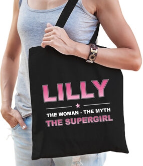 Bellatio Decorations Naam cadeau Lilly - The woman, The myth the supergirl katoenen tas - Boodschappentas verjaardag/ moeder/ collega/ vriendin