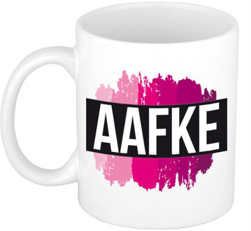 Bellatio Decorations Naam cadeau mok / beker Aafke met roze verfstrepen 300 ml