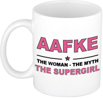 Bellatio Decorations Naam cadeau mok/ beker Aafke The woman, The myth the supergirl 300 ml - Naam mokken Multikleur