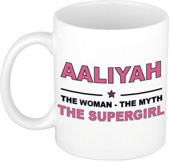 Bellatio Decorations Naam cadeau mok/ beker Aaliyah The woman, The myth the supergirl 300 ml - Naam mokken Multikleur