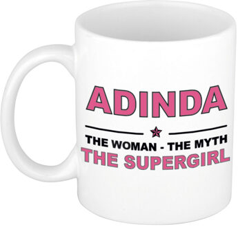 Bellatio Decorations Naam cadeau mok/ beker Adinda The woman, The myth the supergirl 300 ml - Naam mokken Multikleur