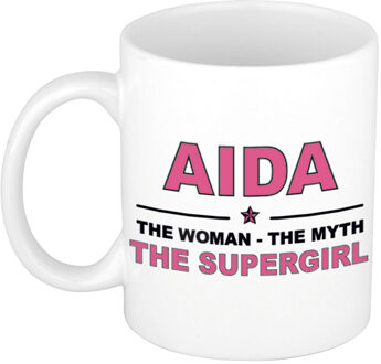 Bellatio Decorations Naam cadeau mok/ beker Aida The woman, The myth the supergirl 300 ml - Naam mokken Multikleur