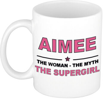 Bellatio Decorations Naam cadeau mok/ beker Aimee The woman, The myth the supergirl 300 ml - Naam mokken Multikleur