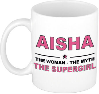 Bellatio Decorations Naam cadeau mok/ beker Aisha The woman, The myth the supergirl 300 ml - Naam mokken Multikleur