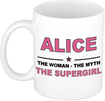 Bellatio Decorations Naam cadeau mok/ beker Alice The woman, The myth the supergirl 300 ml - Naam mokken Multikleur