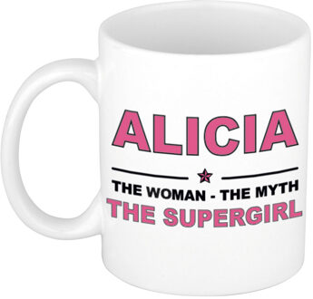 Bellatio Decorations Naam cadeau mok/ beker Alicia The woman, The myth the supergirl 300 ml - Naam mokken Multikleur