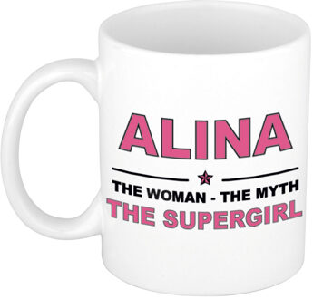 Bellatio Decorations Naam cadeau mok/ beker Alina The woman, The myth the supergirl 300 ml - Naam mokken Multikleur