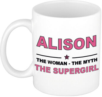 Bellatio Decorations Naam cadeau mok/ beker Alison The woman, The myth the supergirl 300 ml - Naam mokken Multikleur