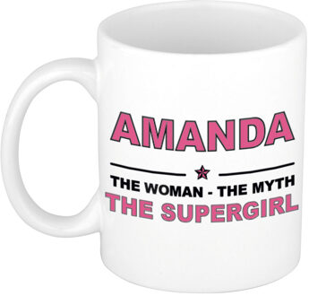 Bellatio Decorations Naam cadeau mok/ beker Amanda The woman, The myth the supergirl 300 ml - Naam mokken Multikleur