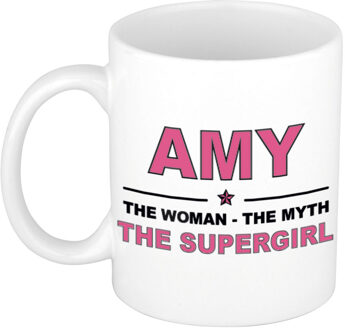 Bellatio Decorations Naam cadeau mok/ beker Amy The woman, The myth the supergirl 300 ml - Naam mokken Multikleur