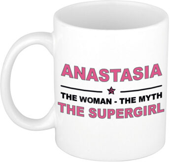 Bellatio Decorations Naam cadeau mok/ beker Anastasia The woman, The myth the supergirl 300 ml - Naam mokken Multikleur