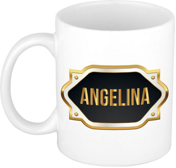 Bellatio Decorations Naam cadeau mok / beker Angelina met gouden embleem 300 ml