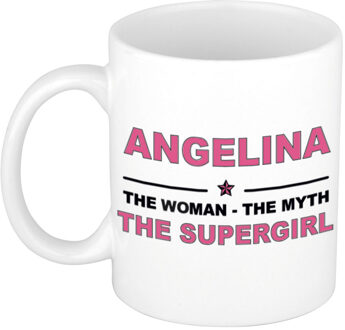 Bellatio Decorations Naam cadeau mok/ beker Angelina The woman, The myth the supergirl 300 ml - Naam mokken Multikleur