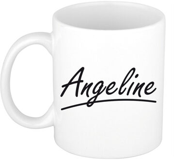 Bellatio Decorations Naam cadeau mok / beker Angeline met sierlijke letters 300 ml Wit