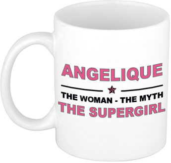 Bellatio Decorations Naam cadeau mok/ beker Angelique The woman, The myth the supergirl 300 ml - Naam mokken Multikleur