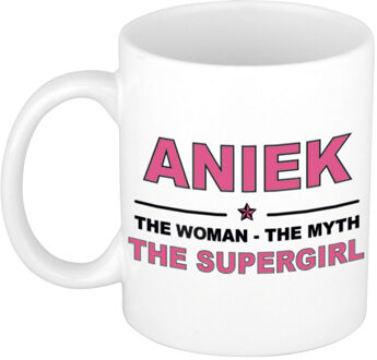 Bellatio Decorations Naam cadeau mok/ beker Aniek The woman, The myth the supergirl 300 ml - Naam mokken Multikleur