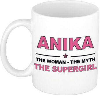 Bellatio Decorations Naam cadeau mok/ beker Anika The woman, The myth the supergirl 300 ml - Naam mokken Multikleur