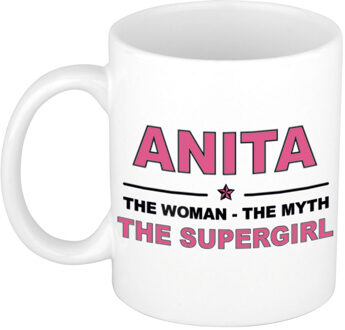 Bellatio Decorations Naam cadeau mok/ beker Anita The woman, The myth the supergirl 300 ml - Naam mokken Multikleur