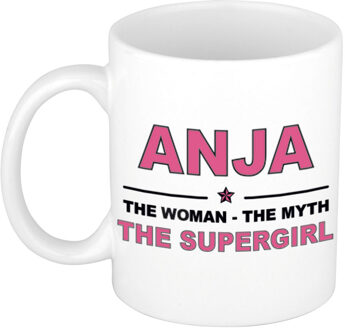 Bellatio Decorations Naam cadeau mok/ beker Anja The woman, The myth the supergirl 300 ml - Naam mokken Multikleur