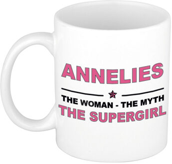 Bellatio Decorations Naam cadeau mok/ beker Annelies The woman, The myth the supergirl 300 ml - Naam mokken Multikleur