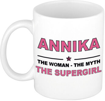 Bellatio Decorations Naam cadeau mok/ beker Annika The woman, The myth the supergirl 300 ml - Naam mokken Multikleur