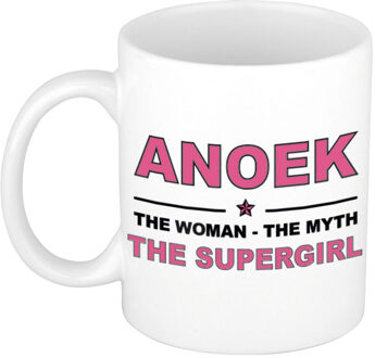 Bellatio Decorations Naam cadeau mok/ beker Anoek The woman, The myth the supergirl 300 ml - Naam mokken Multikleur