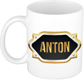 Bellatio Decorations Naam cadeau mok / beker Anton met gouden embleem 300 ml