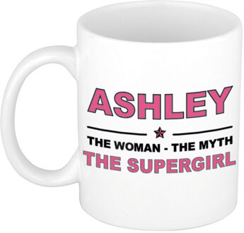 Bellatio Decorations Naam cadeau mok/ beker Ashley The woman, The myth the supergirl 300 ml - Naam mokken Multikleur