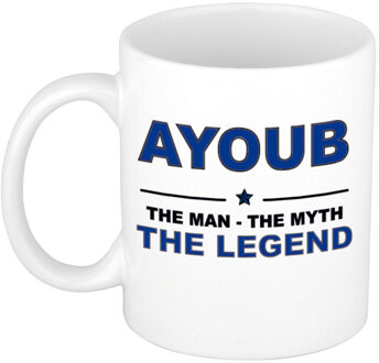 Bellatio Decorations Naam cadeau mok/ beker Ayoub The man, The myth the legend 300 ml - Naam mokken Multikleur
