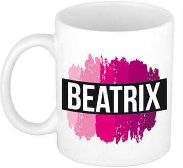 Bellatio Decorations Naam cadeau mok / beker Beatrix met roze verfstrepen 300 ml