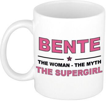 Bellatio Decorations Naam cadeau mok/ beker Bente The woman, The myth the supergirl 300 ml - Naam mokken Multikleur