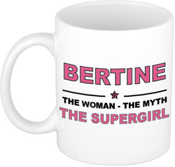 Bellatio Decorations Naam cadeau mok/ beker Bertine The woman, The myth the supergirl 300 ml - Naam mokken Multikleur