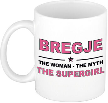 Bellatio Decorations Naam cadeau mok/ beker Bregje The woman, The myth the supergirl 300 ml - Naam mokken Multikleur