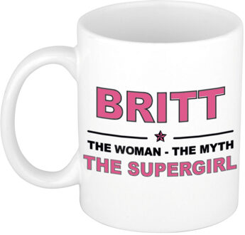 Bellatio Decorations Naam cadeau mok/ beker Britt The woman, The myth the supergirl 300 ml - Naam mokken Multikleur