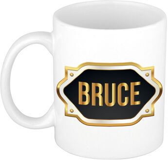 Bellatio Decorations Naam cadeau mok / beker Bruce met gouden embleem 300 ml