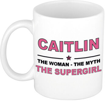 Bellatio Decorations Naam cadeau mok/ beker Caitlin The woman, The myth the supergirl 300 ml - Naam mokken Multikleur