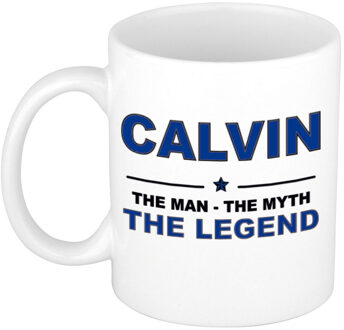 Bellatio Decorations Naam cadeau mok/ beker Calvin The man, The myth the legend 300 ml - Naam mokken Multikleur