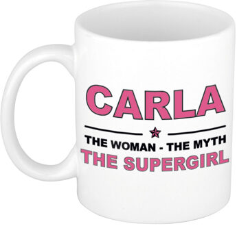 Bellatio Decorations Naam cadeau mok/ beker Carla The woman, The myth the supergirl 300 ml - Naam mokken Multikleur