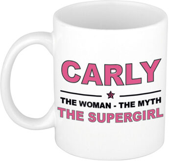 Bellatio Decorations Naam cadeau mok/ beker Carly The woman, The myth the supergirl 300 ml - Naam mokken Multikleur