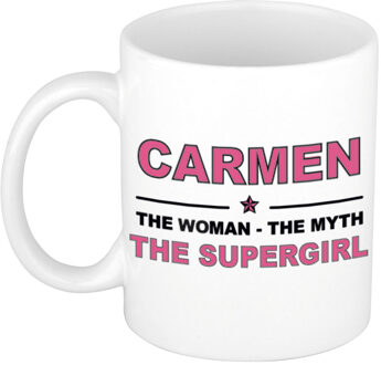 Bellatio Decorations Naam cadeau mok/ beker Carmen The woman, The myth the supergirl 300 ml - Naam mokken Multikleur