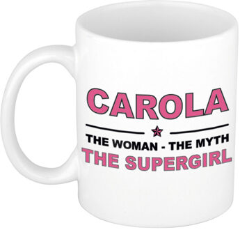 Bellatio Decorations Naam cadeau mok/ beker Carola The woman, The myth the supergirl 300 ml - Naam mokken Multikleur