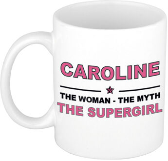 Bellatio Decorations Naam cadeau mok/ beker Caroline The woman, The myth the supergirl 300 ml - Naam mokken Multikleur