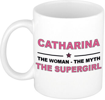 Bellatio Decorations Naam cadeau mok/ beker Catharina The woman, The myth the supergirl 300 ml - Naam mokken Multikleur